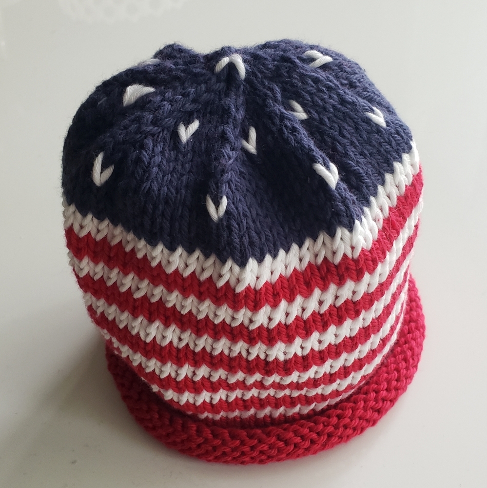 Glow-in-the-dark Striped Handknit Cotton Kids Beanie -flag